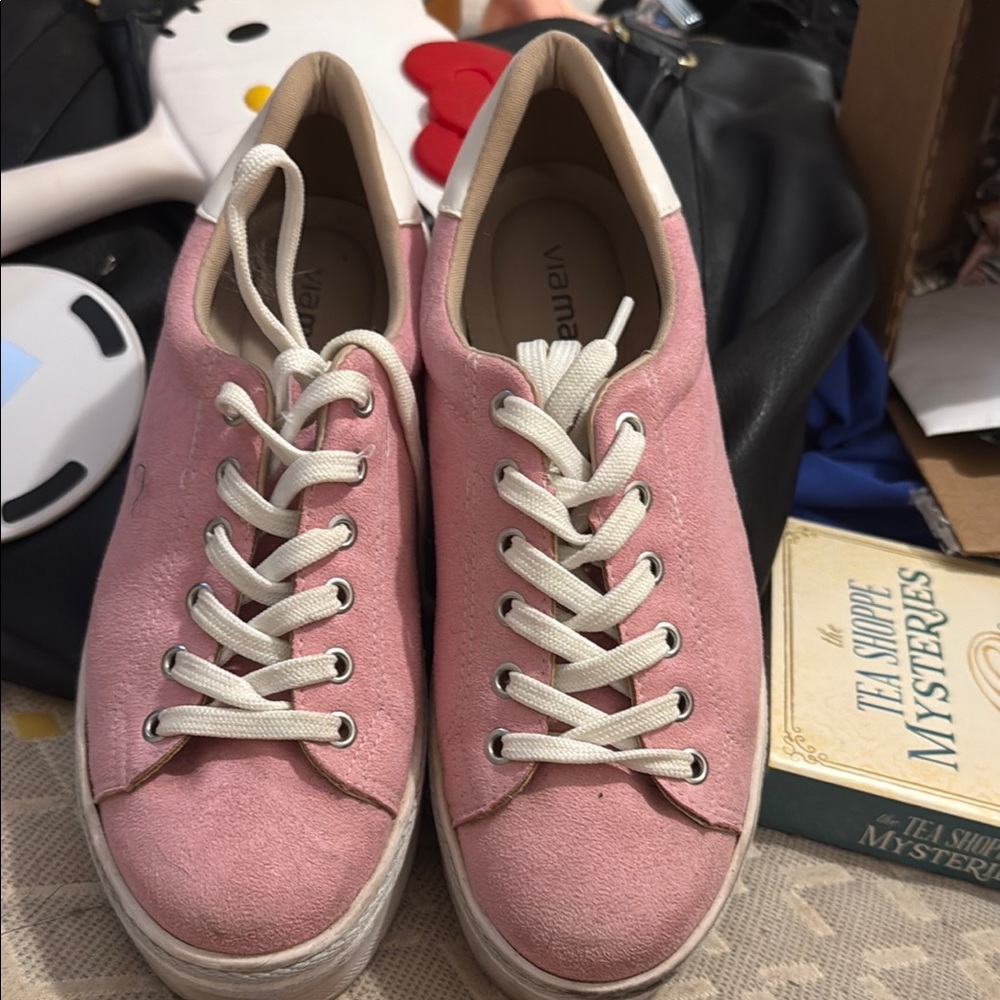 Pink Lace-Up Sneakers with Suede Finish